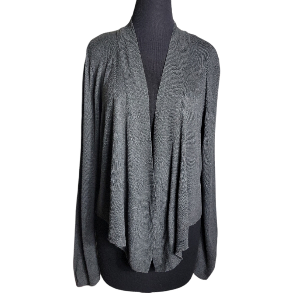 George gray heather open front drape cardigan sweater women's large 12-14